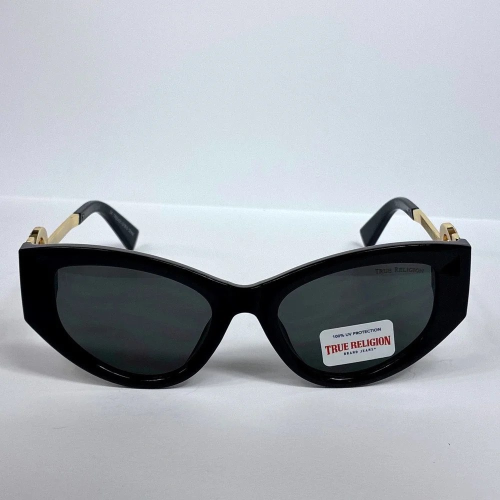 True Religion Sunglasses Cat Eye Black Gold TR93421-D1B-S OS Horseshoe Bling NEW